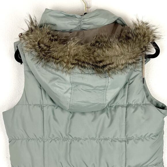 Eddie Bauer Womens Goose Down Puffer Vest Faux Fur Hoodie Yukon Model Sage L - Picture 5 of 13